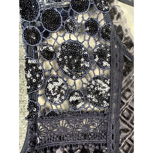 Lucky Brand Blue Cocktail Velvet Embellished Lace Sequin Dress XS Boho Gatsby - Picture 6 of 13